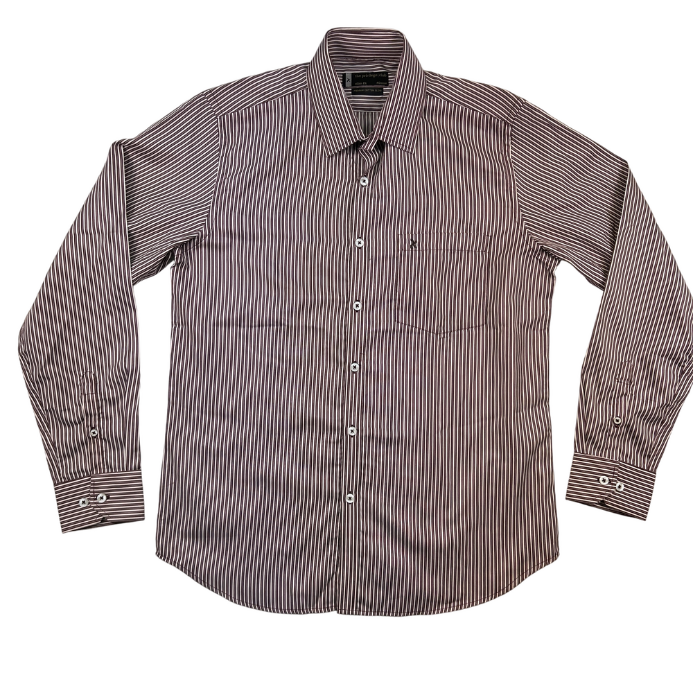 The Privilege Club Shirt Mens 40cm Slim Fit Striped Brown Button-Up Dress
